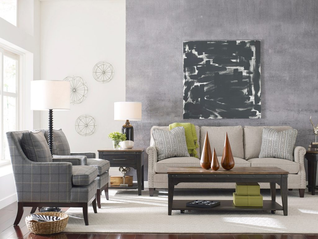 Achieve a modern rustic vibe in your Chattanooga living room with a white sofa with neutral, textured fabric.