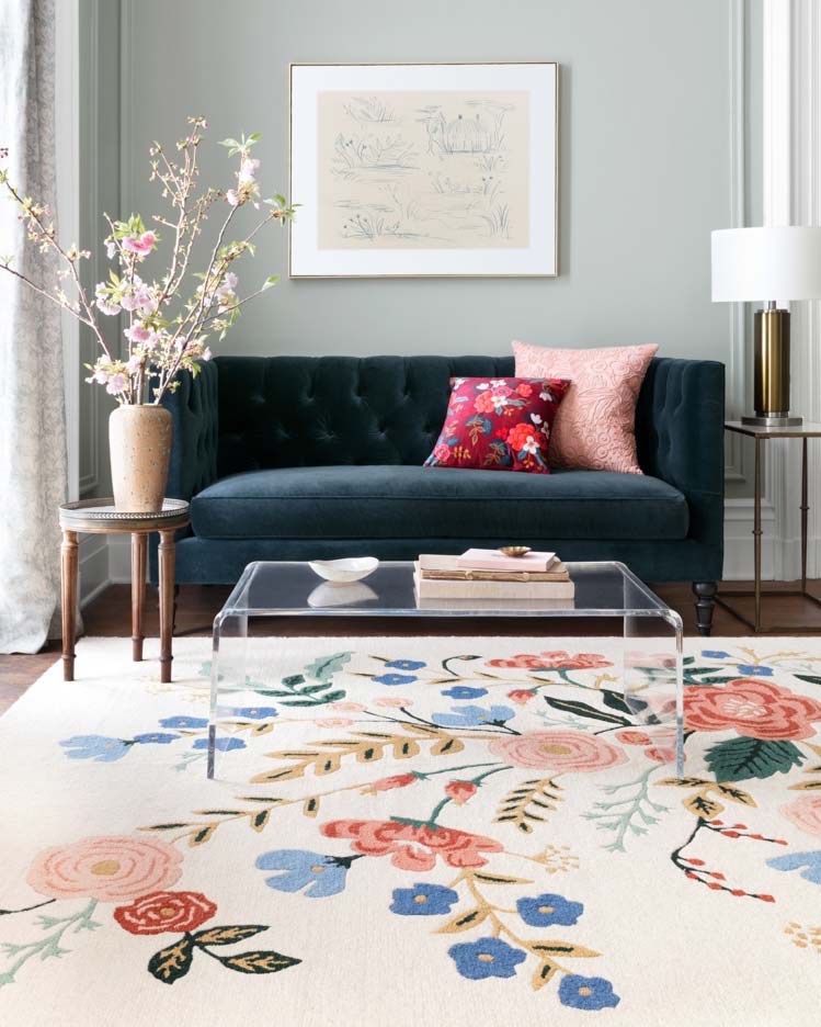 Add floral and feminine touches with your Chattanooga interior design, to elevate the space to summer status. Try pieces like this floral rug by Loloi!