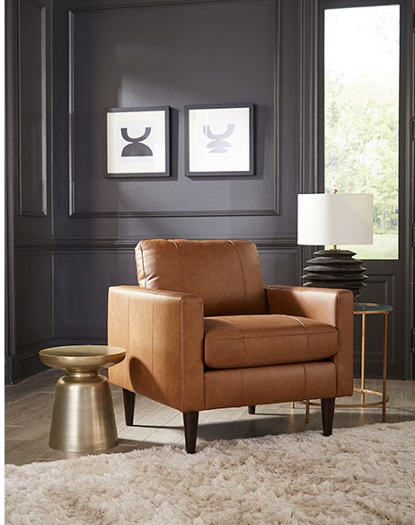 E F Brannon Furniture, Camel Colored Leather Chairs