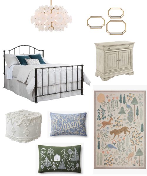 colorful room decorating idea for kids with bedspread, rugs, throw pillows and more.