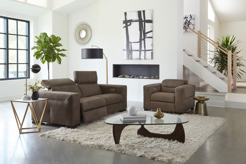 brown omnia leather sofas in modern living room