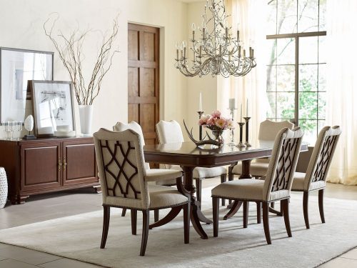 Elegant dining room table set from kincaid with cushioned seats
