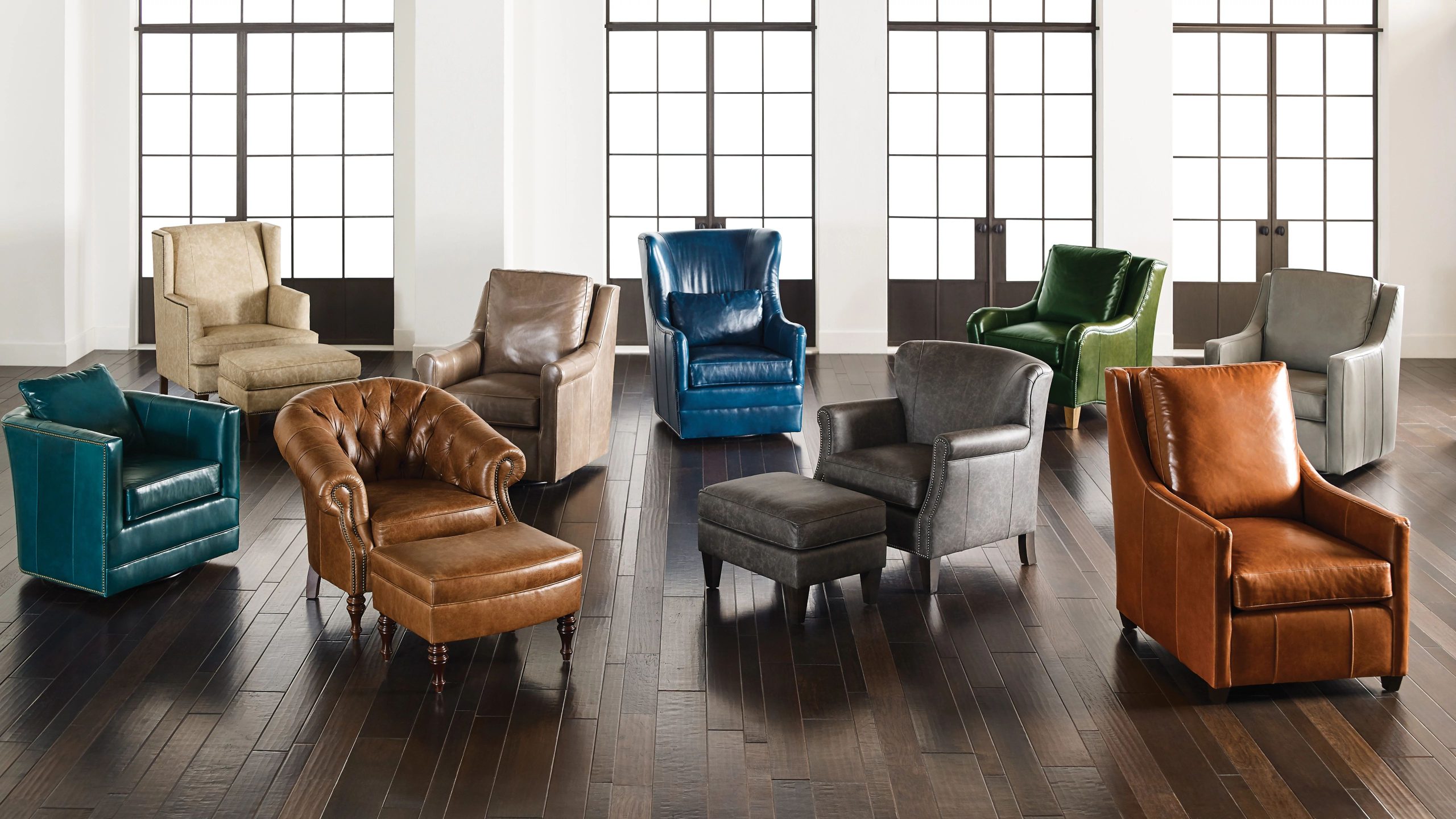 An collection of leather accent chairs from Kincaid Furniture.