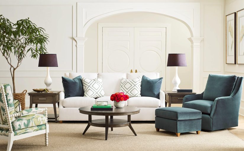 A living room layout featuring a Kincaid sofa from EF Brannon.