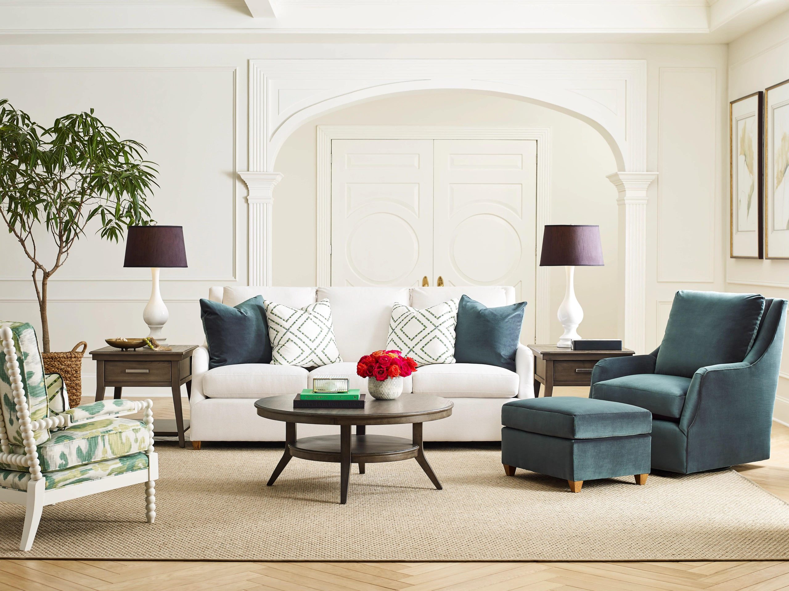 A living room layout featuring a Kincaid sofa from EF Brannon.