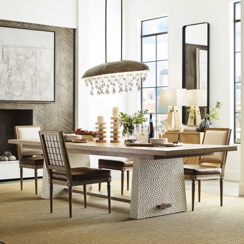 Unique lighting can create a designer dining room look.