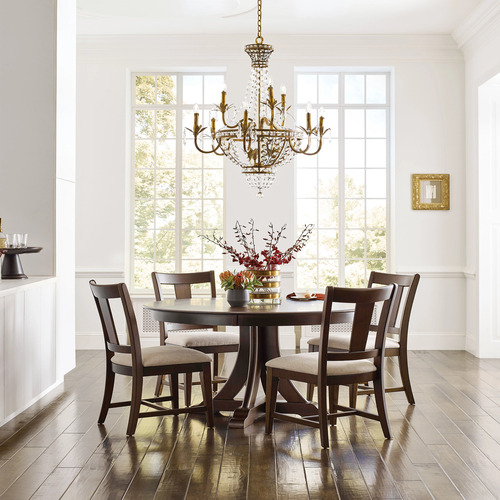 The Kafe Collection's Round Quad Table in Mocha by Kincaid provides elegant yet casual dining room furniture.