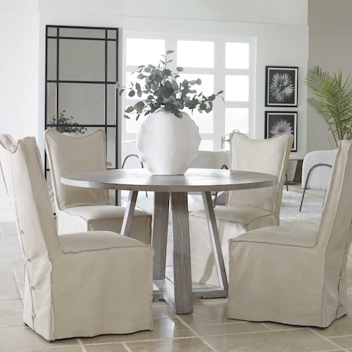 image of round dining room table with summer-inspired style