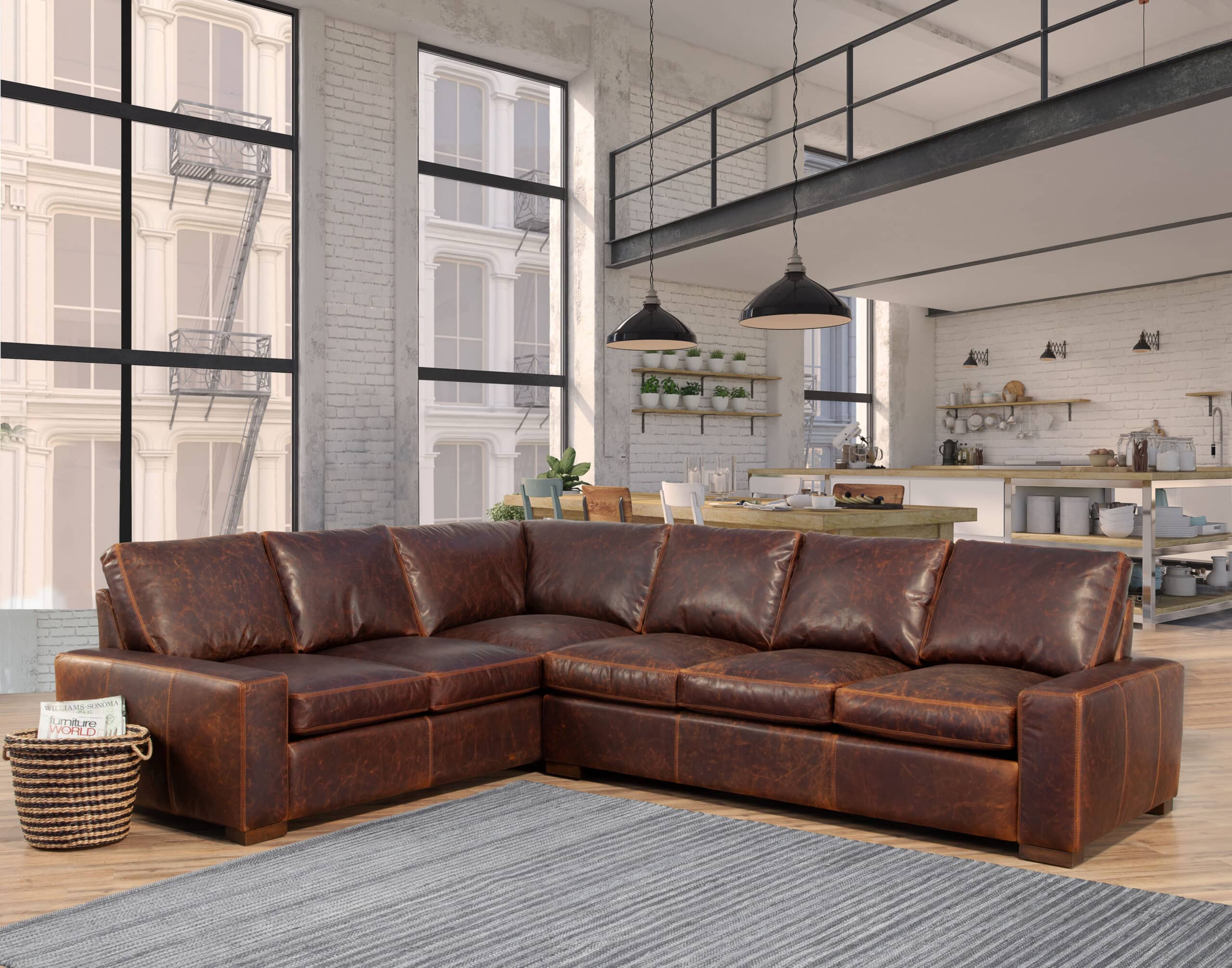 An Omnia Leather sofa, part of EF Brannon’s Black Friday furniture sales in Chattanooga, TN